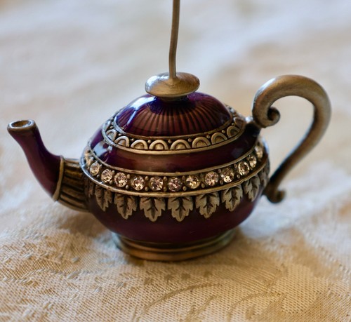 Silver & Purple Teapot with Rhinestones - PAPERWEIGHT & 1 Prong for memos, etc. - Picture 2 of 4