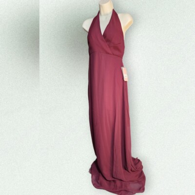 NWT Birdy Grey Christina Gown Sz S Cabernet Halter Bridesmaid Dress