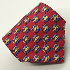 Vintage LANDS END 58L Mens Silk Necktie Red Blue & Yellow Fish Tie Made in USA