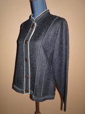Chico  s Black Textured Piped Crinkled Button Down Mandarin Jacket Size 2 L NWT