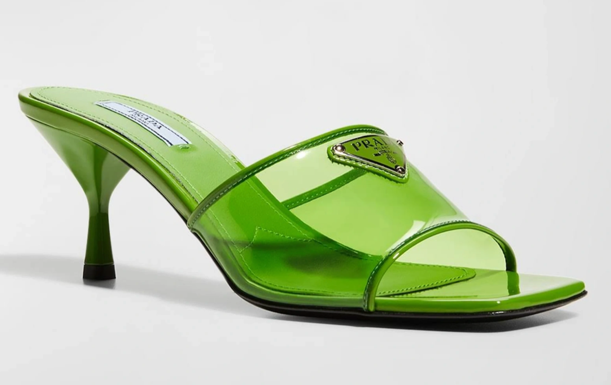 Prada Plexiglas Green PVC Patent Leather Backless Sandal Mule Heel