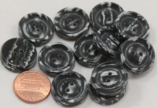 12 Thick Black & White Marblized Plastic Buttons 3/4" 19mm # 7059