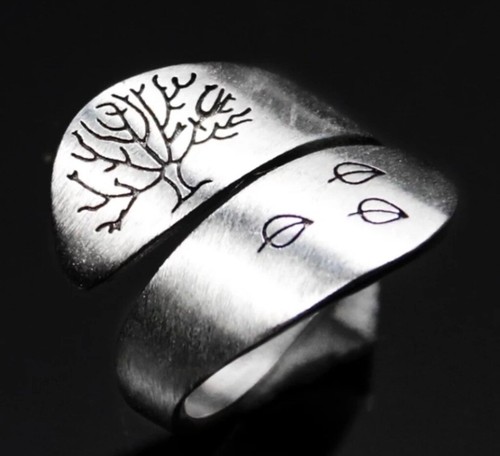 NEW Women’s Brushed 925 Sterling Silver Adjustable Tree Of Life Wrap Ring - Picture 2 of 16