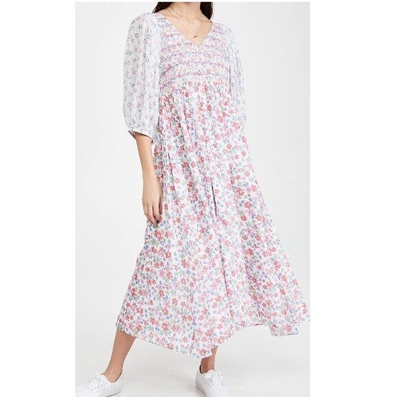 LoveShackFancy Analia Midi Dress Multi Cream Symphony Women's Size M