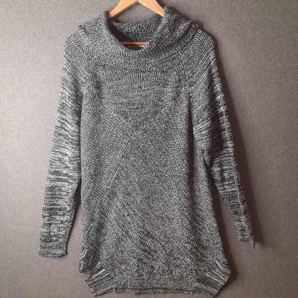 ROCKMANS Womens roll neck jumper Size 10-12 black white long sleeve longline