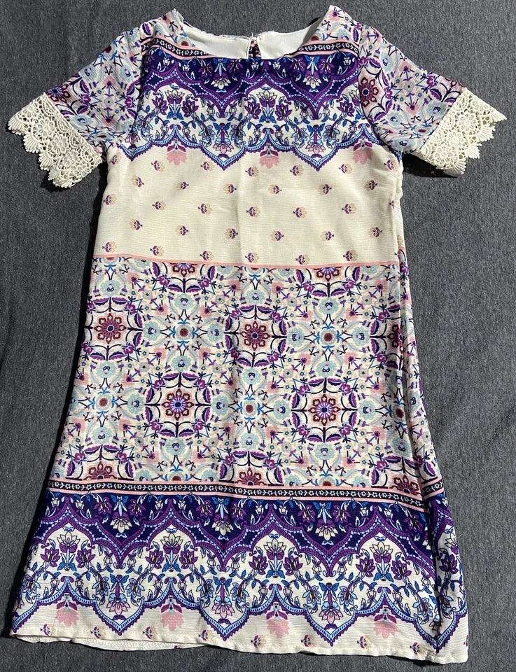 Kids Girls Size 6x Crochet Sleeves RARE EDITIONS Ankle Length Dress Floral Print - Image 2 of 4