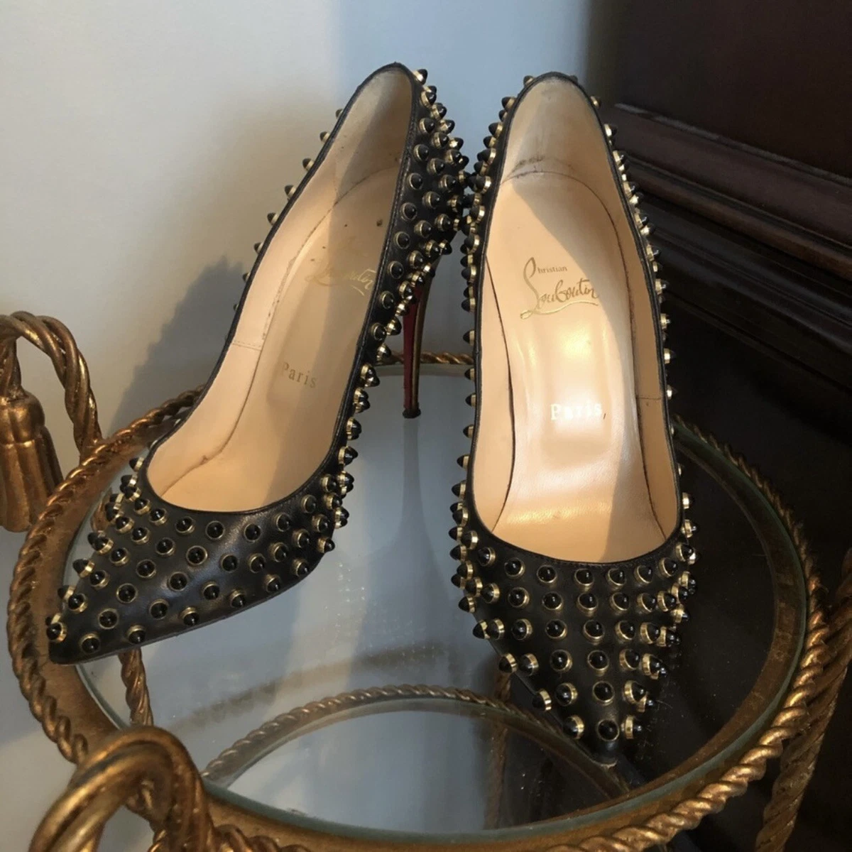 Christian Louboutin Follies black gold spike heels 37.5