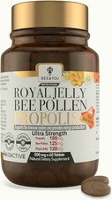 Bee and You Royal Jelly, Propolis  Bee Pollen Tablets Supplement - 60ct