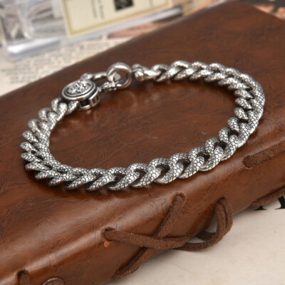 Echt 925 Sterlingsilber Armband 9 mm Drachenskala Kubanische Panzerkette 7,1-7,87 Zoll