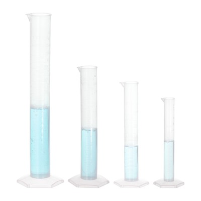 4Pcs 100/10/25/50ml PP Plastic Graduated Cylinder, Hex Base White Graduations