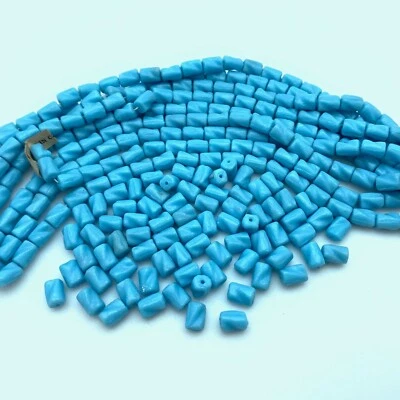 Vintage Opaque Baby Blue Czech Glass Tube Beads (5x7mm) (BCG149) - Image 1 of 4