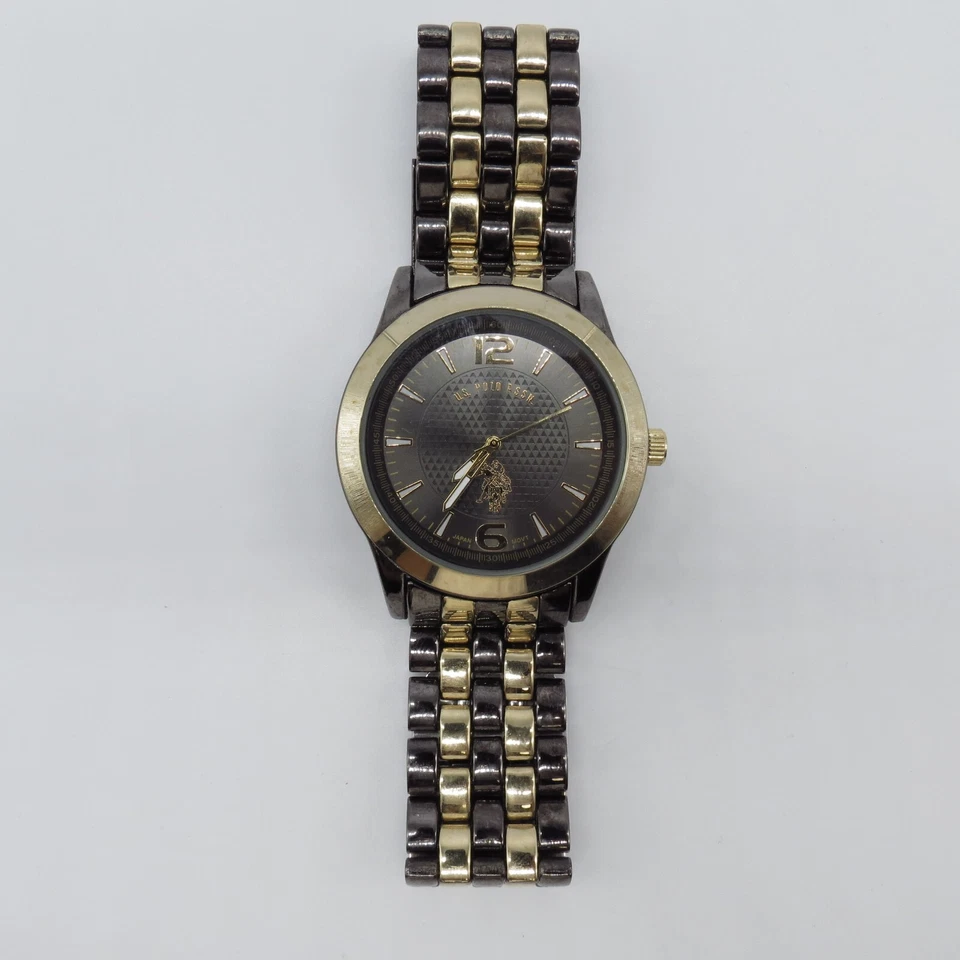 US Polo Assn Men Watch 45mm Round Dial Black Gold Tone Band 8.25" , Runs - Image 4 of 4