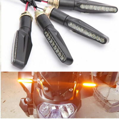 4x Motorcycle LED Turn Signals – Amber/White, 12V, 10mm Thread, Universal Fit For Honda Harley Yamaha Suzuki Kawasaki