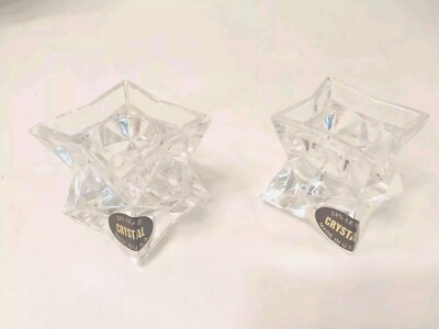 Noname 2 Crystal CANDLE STICK HOLDERS Pointed Star Pattern 2''