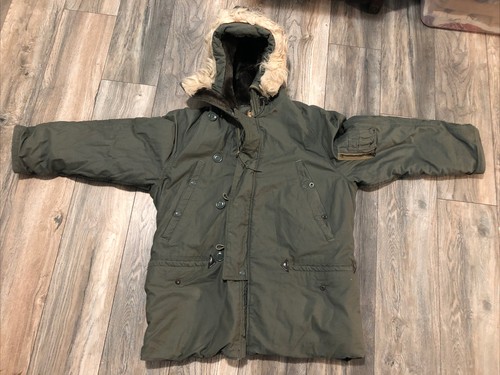 Vintage Armee/Luftwaffe extrem kaltes Wetter Parka Pelz Kapuzenjacke N-3B Herren M