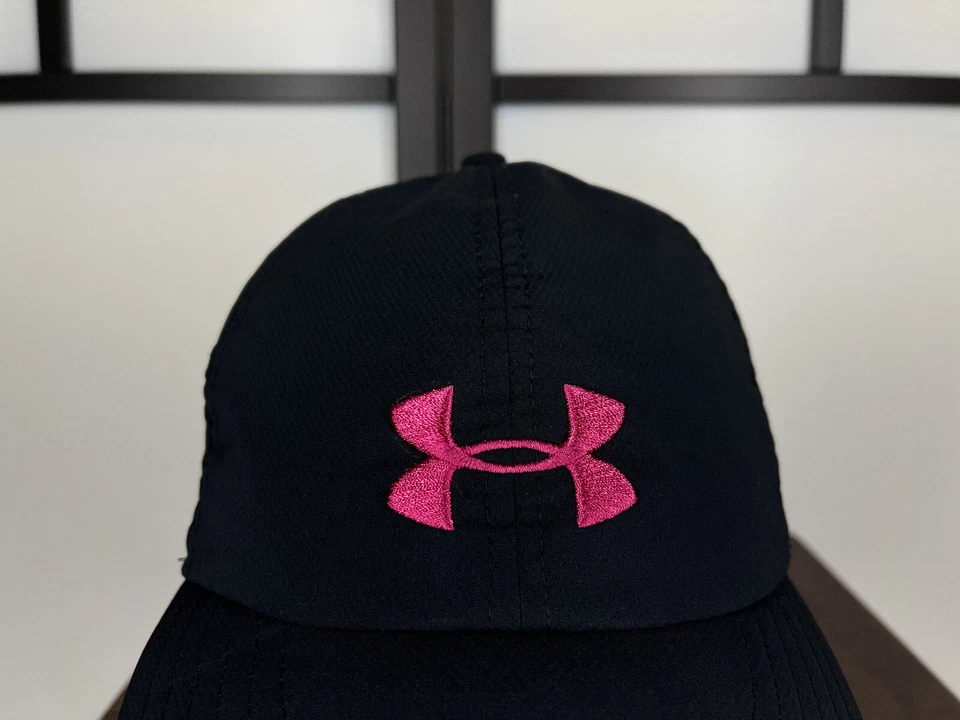 Under Armour 帽子绑带女式均码黑色粉红色涤纶氨纶 — 第 2/4 张图片