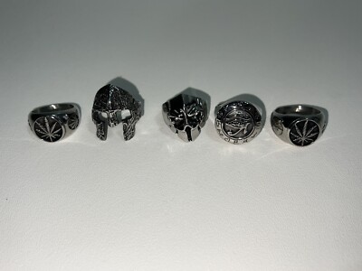Mixed LOT OF 5 Unique Size 13 Chrome Silver Color Rings - see photos