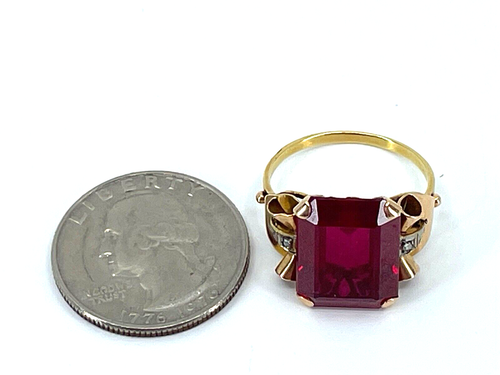Antique 10k Rose Gold Flame Fusion Lab Created Ruby Diamonds Ring Size 8.25 - Picture 8 of 8