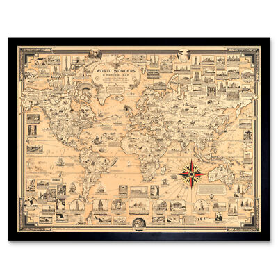 Chase 1939 Bildkarte Karte Weltwunder gerahmtes Wandbild Poster