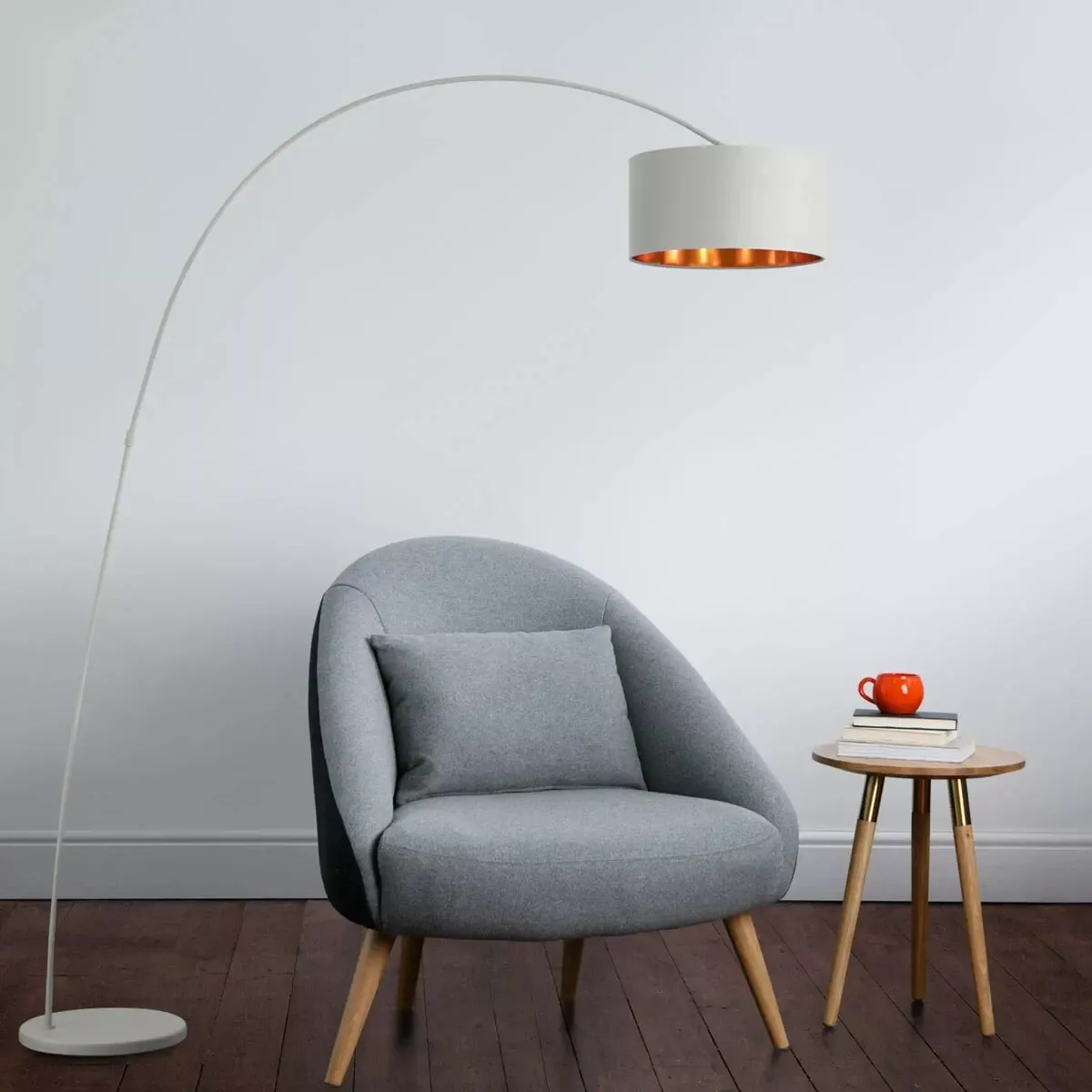 Made Floor Lamp Sweep Arc Overreach Matte Grey with Copper BNIB