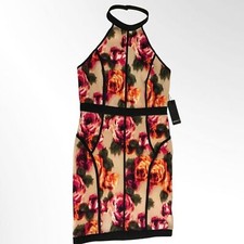 Forever 21 Bodycon Dress Floral Choker Halter Top Scuba NWT Medium Rose Print