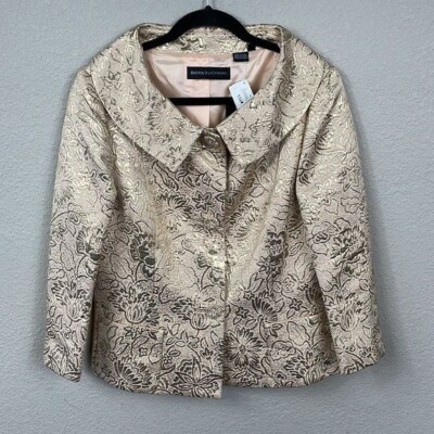 NWT Dana Buchman Floral Metallic Brocade Jacquard Evening Jacket Peach Gold 12