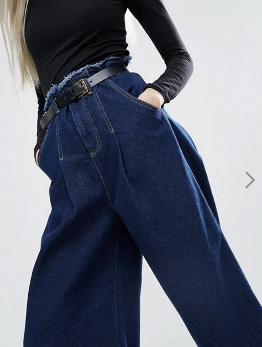 ASOS HIGH WAIST BELTED WIDE LEG JEANS NWT 34 X 32 eBay