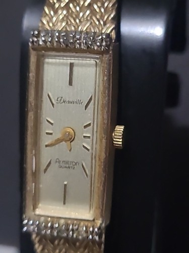 Vintage DEAUVILLE Diamond Tank Damen 26mm Swiss Quartz Uhr Gold Case Dial 7j - Bild 4 von 20