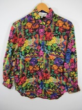 Vintage 90s Silk Blouse Women XS Colorful Bold Floral Print Christie  Jill
