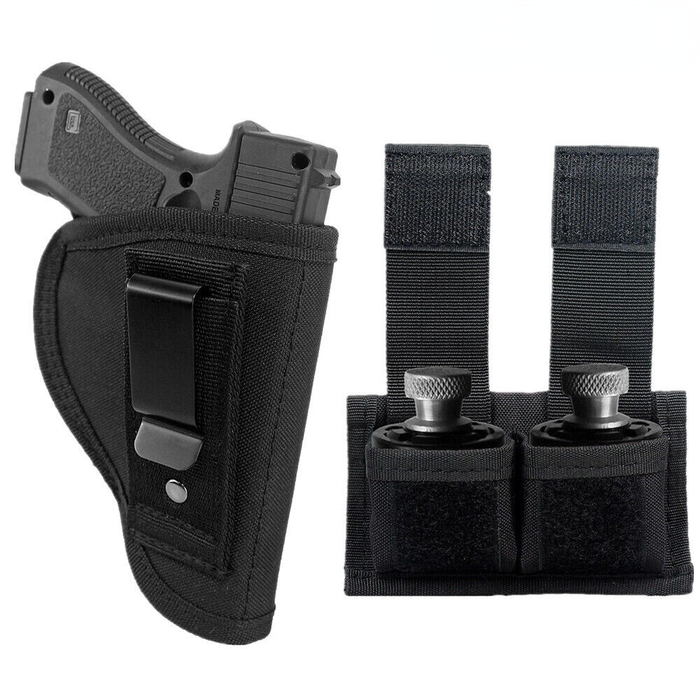 US IWB Tuckable Concealed Gun Holster Pouch with Double Speed Loader Mag Holder-image
