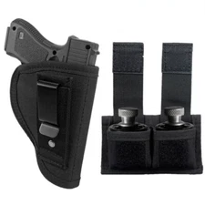 US IWB Tuckable Concealed Gun Holster Pouch with Double Speed Loader Mag Holder