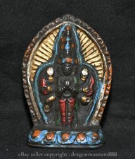 3" Old Tibet Buddhism Copper Paintings 1000 Arms Avalokiteshvara Goddess Statue