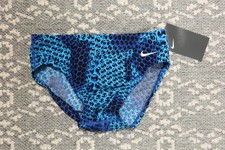 New Nike Performance Swimwear Boy's Poly Print Brief - Size 26 - Blue