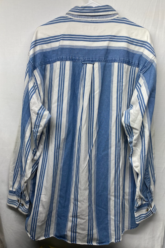 VINTAGE Striped Denim Shirt Mens Blue White Button Down Long Sleeve 90s Size XLT - Picture 4 of 5