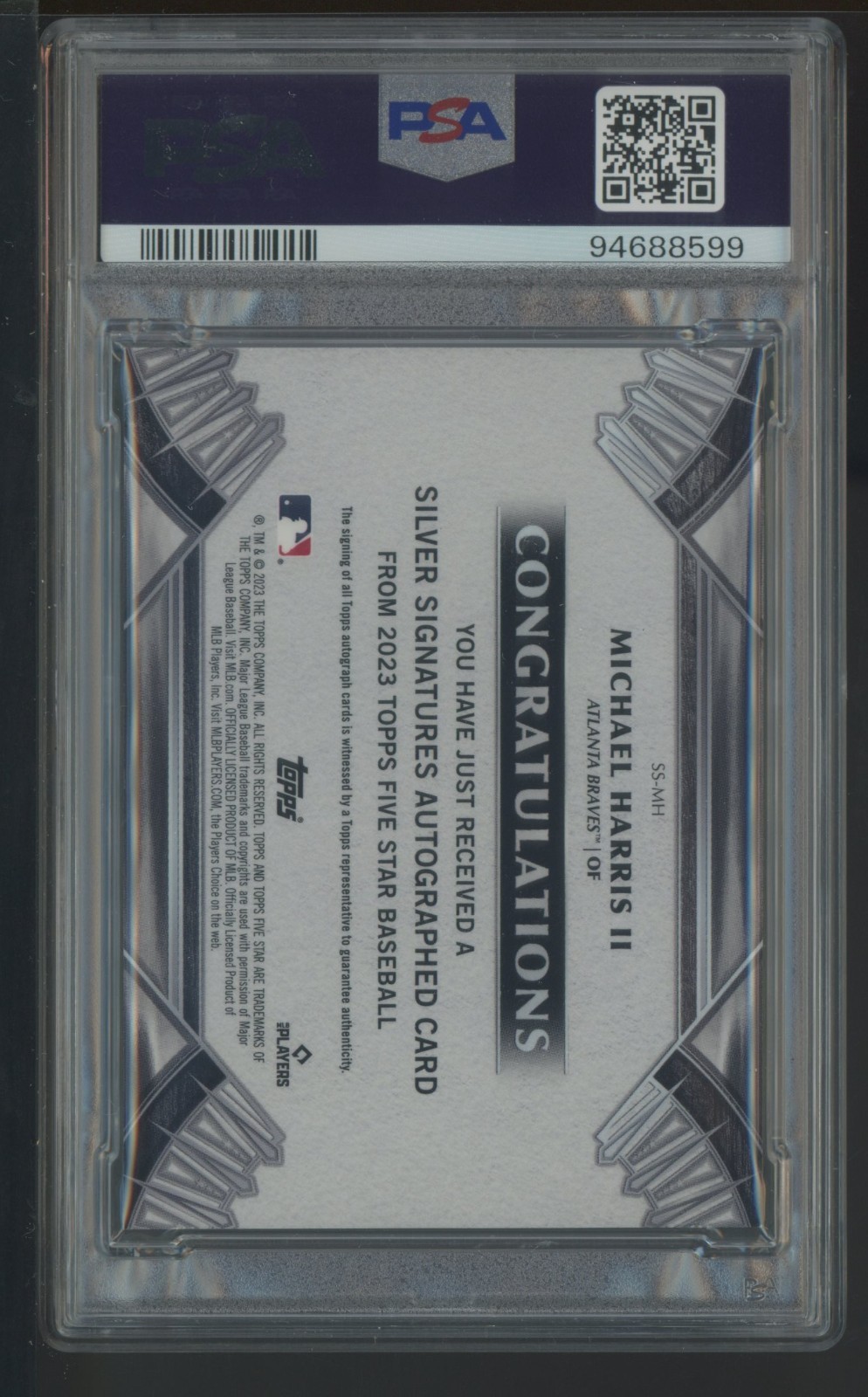 2023 Topps Five Star Michael Harris II RC Rookie Silver AUTO 40/40 PSA 9 MINT view 2
