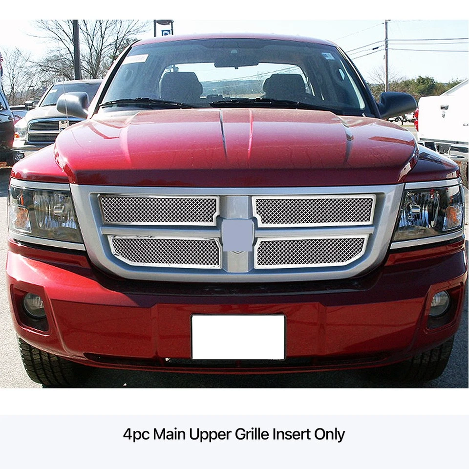 Inserto de rejilla de malla cromada de acero inoxidable superior principal para Dodge Dakota 2008-2011 Foto 3 de 3