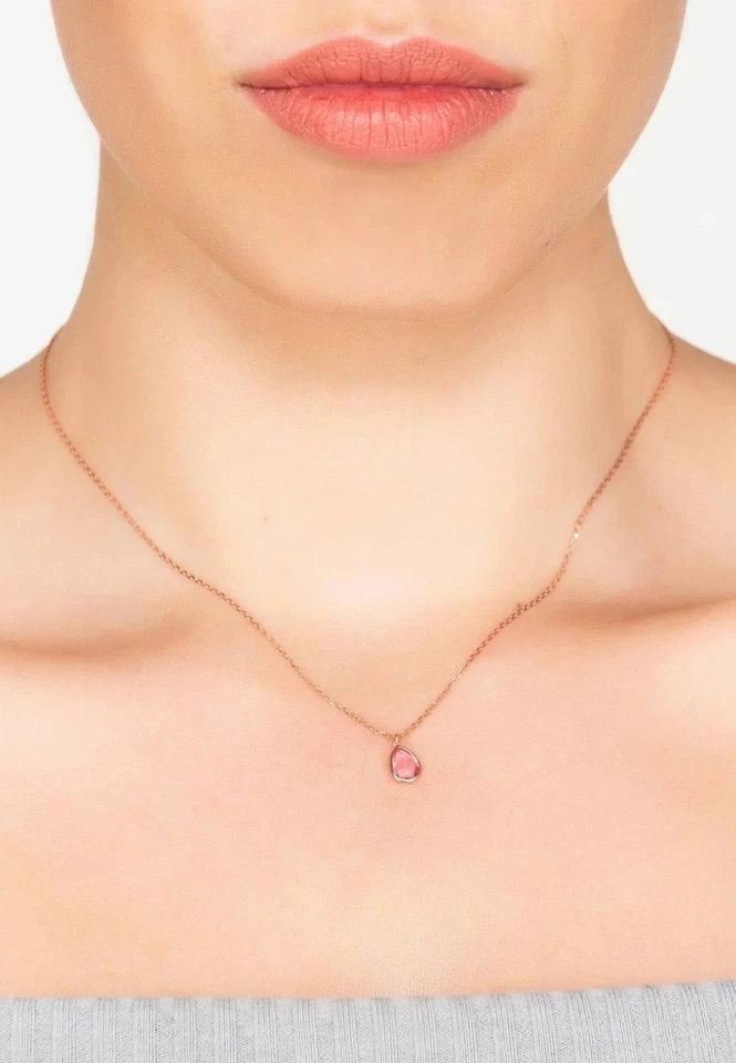 LATELITA Piccolo Mini Gemma Ciondolo Collana Rosa Oro Rosa Tormalina Lacrima - Immagine 4 di 4