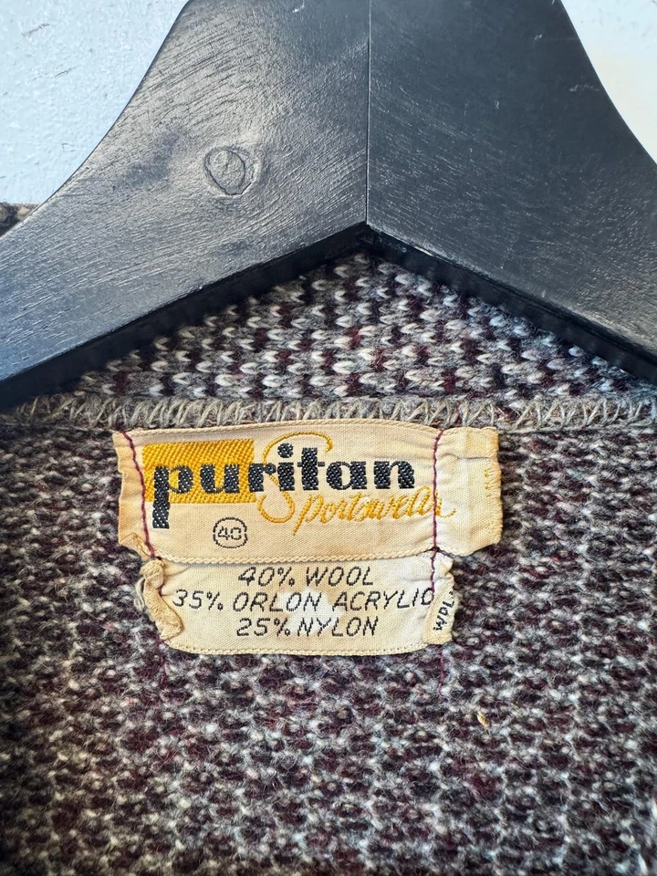 Vintage Puritan Sweater Mens Medium Brown Gray Wool Blend Button Cardigan 60s - Image 2 of 4