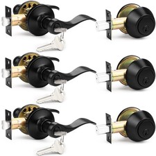 Probrico Front Door Handle and Single Cylinder Deadbolt Set, Black Exterior Door