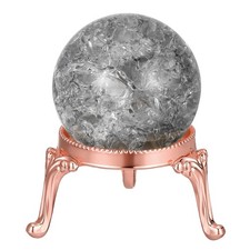 Crystal Ball 40mm Ice Cracked Glass Ball Metal Stand Dark Black Grey/Rose Gold