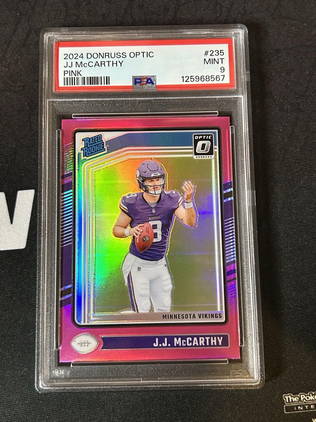 2024 Panini Donruss Optic Rated Rookie J.J. McCarthy #235 Pink Prizm (RC) PSA 9