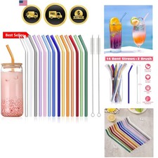 Reusable Colorful Glass Straws 14pcs Shatter Resistant 9 Inch for Drinks