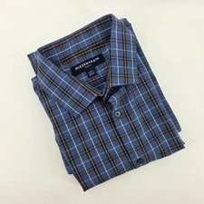 Mizzen + Main Leeward Classic Cut Shirt Size Large Blue Plaid Long Sleeve Button