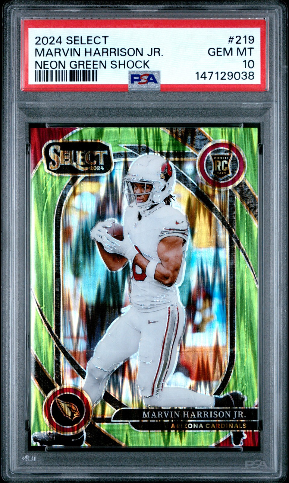 2024 PANINI SELECT NEON GREEN SHOCK #219 MARVIN HARRISON JR. RC /499 PSA 10 view 1