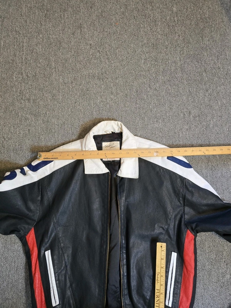 Vintage 90s Michael Hoban WhereMI Leather Jacket USA American Flag