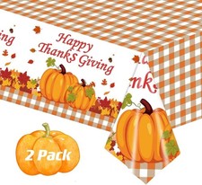 2 Pack Happy Thanksgiving Tablecloth, Fall Pumpkin Maple Leaves Plastic Table