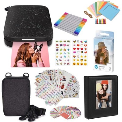 HP Sprocket Portable 2x3'' Instant Photo Printer (Black Noir) Starter Bundle