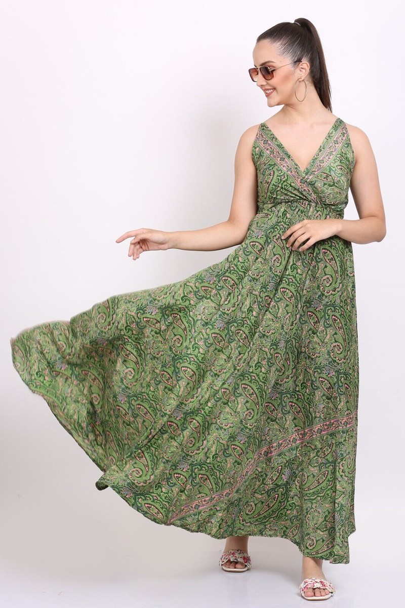 Vestido boho con correa de espagueti estampado cachemir sin mangas para...