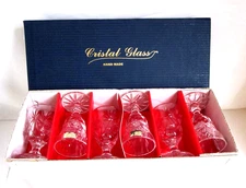 6 Crystal Liquor/ Cordial Glasses 3" Original Stickers Handmade Original Box NOS
