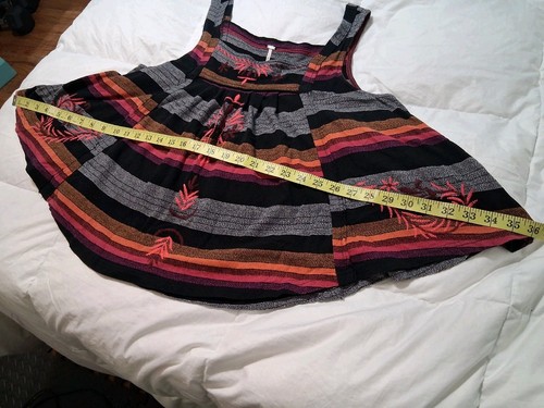 FREE PEOPLE Boho Striped Multicolor Embroidered Crop Top Swing Tank Women Sz M - Picture 10 of 12